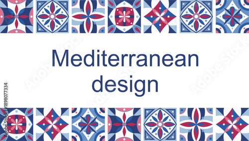 Bright frame with ceramic tiles. Border with geometric ornament