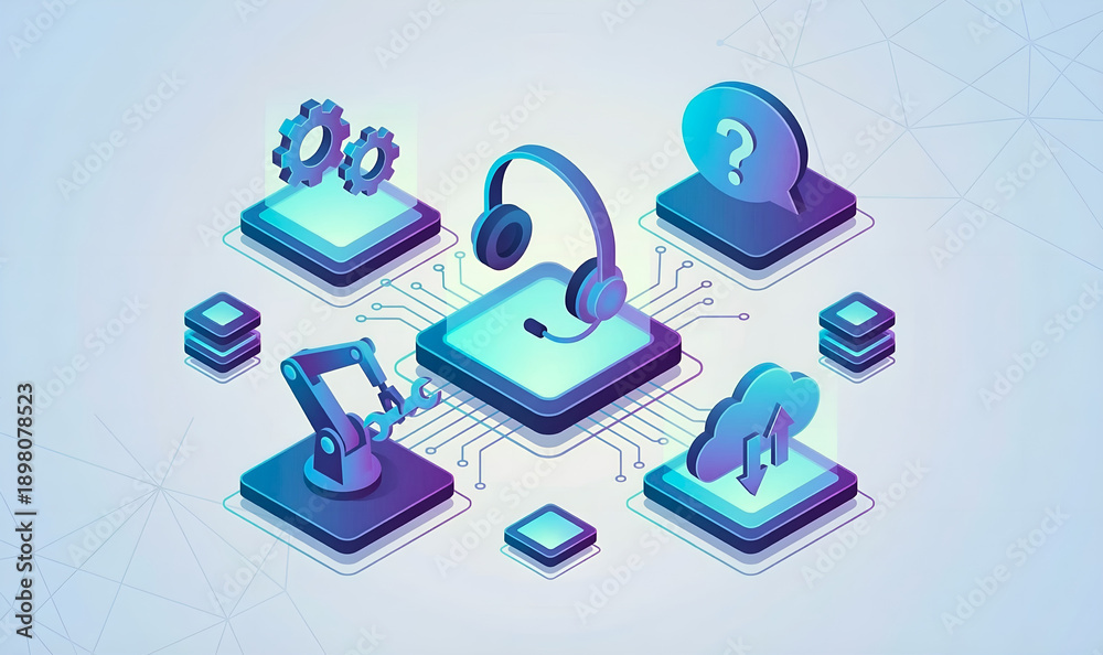 Fototapeta premium Technical Support and Industrial Automation 3D Isometric Illustration for IT Service Website