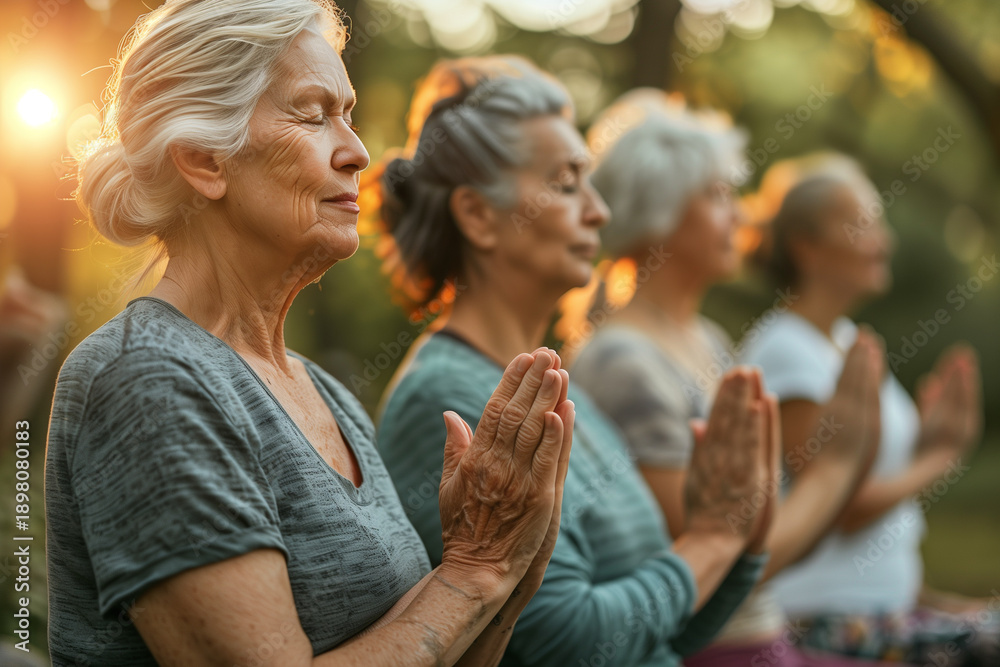 Fototapeta premium senior women having a outdoor yoga