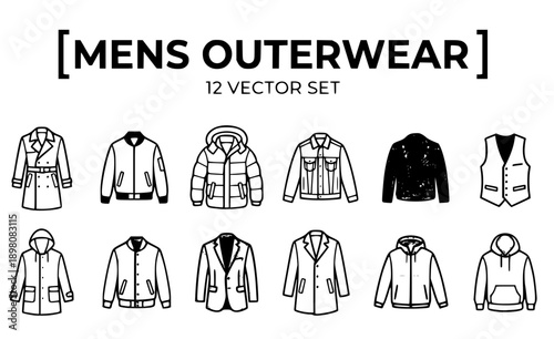 Men's Outerwear Vector Set - 12 Jackets Coats and Winter Fashion Silhouettes
