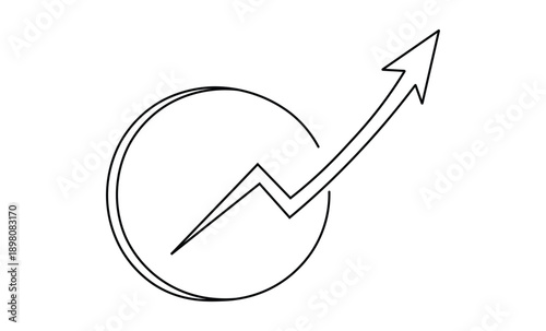 Growth arrow graph showing progress and financial market success expanding beyond a circular boundary