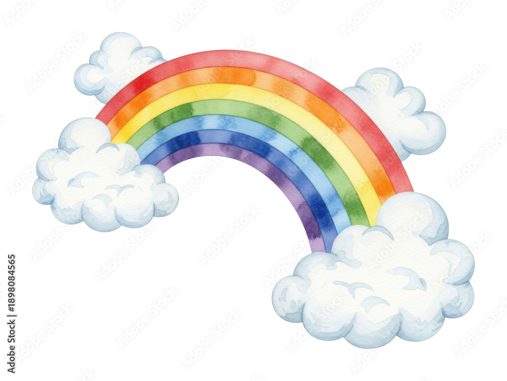 Fototapeta premium Colorful rainbow emerging from fluffy clouds nature scene joyful art isolated on transparent background