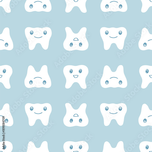 Wallpaper Mural Cute Smiling Tooth Characters Pattern on Soft Blue Background for Kids Torontodigital.ca