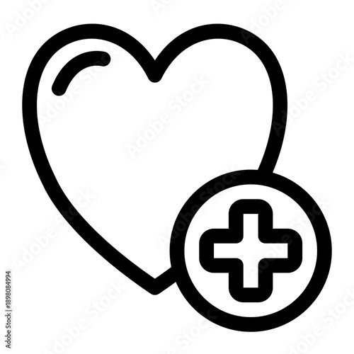 Heart Health Medical Cross Icon Line Art Style