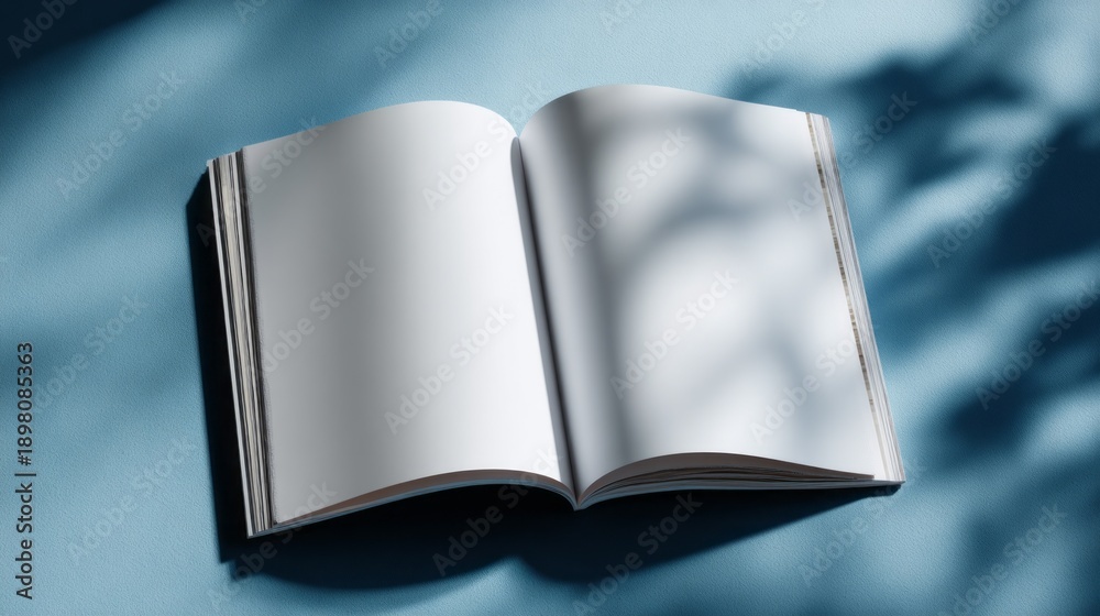 custom made wallpaper toronto digitalA double-page spread of an open magazine lays on a calm blue surface, surrounded by soft shadows that invite creativity and imagination. Perfect for planning or brainstorming ideas