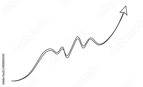 Upward trend line graph with an arrow showing growth progress and business development finance