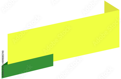 A yellow rectangular object overlaps a green rectangular object on a white surface.