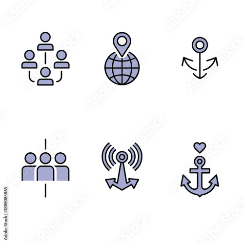 Professional vector icons for social metaverse platforms and collaborative AR workspaces. These synchronized assets support shared spatial anchoring, multi-user interaction, and unified XR data.