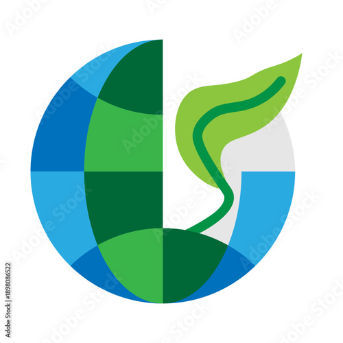 Globe with Leaf Vector Flat Icon Design