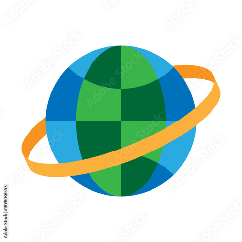 Globe with Ring Vector Flat Icon Design