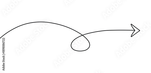 Simple black line drawing of an arrow curving with a loop on a white background