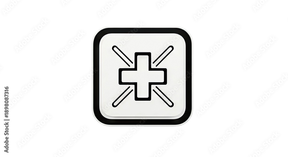 Obraz premium White square icon with black cross and radiating lines