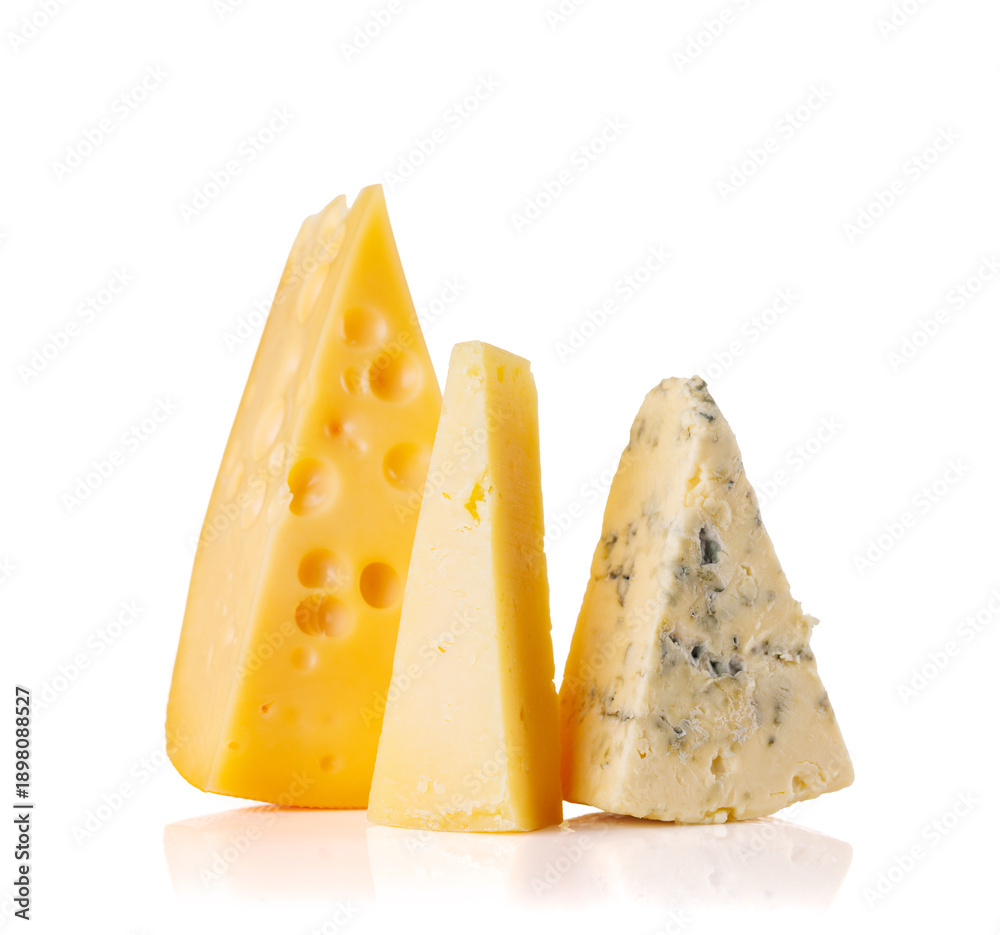 Obraz premium Assorted cheeses on white background