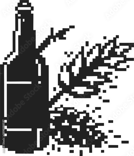 Beer bottle with barley and hops pixel art brewing ingredients design with grain and cone elements alcohol beverage icon