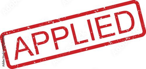 A distressed red rubber stamp shows the impactful word APPLIED centered on a clean white surface