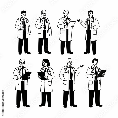 Doctor and medical staff character set vector illustration.