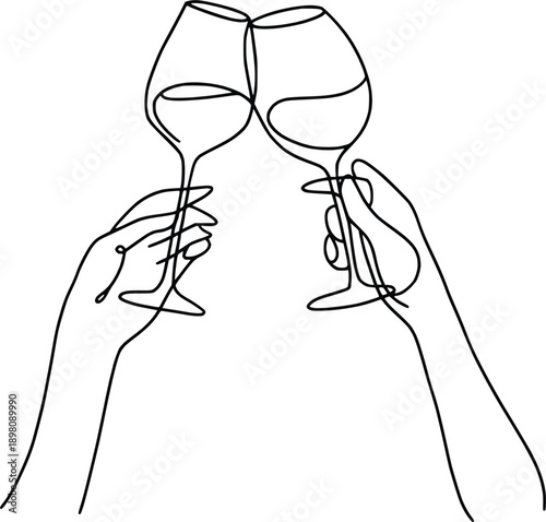 Clinking Beer Mugs Line Art Illustration, Cheers Toast Celebration Drinking Vector Isolated on White