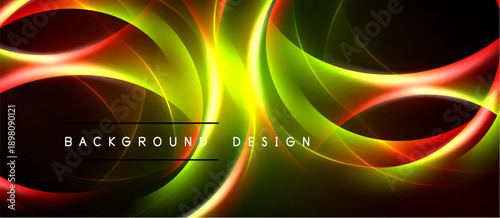 Abstract vibrant waves, flowing lines. Red, green, yellow hues create dynamic visual effect. Modern design element.