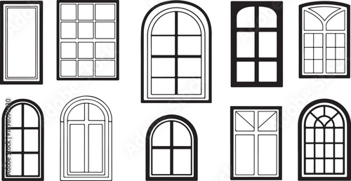 A collection of various window designs and styles for architectural inspiration isolated on white background, Vector