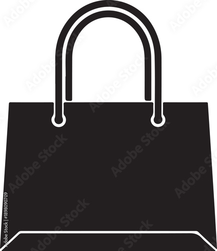 A black shopping bag with a handle, standing upright against a transparent background isolated on white background, Vector