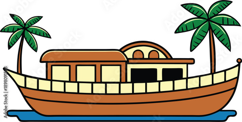 Luxury Yacht Sailing on Ocean, Modern Motor Boat Line Art Vector Illustration Isolated on White