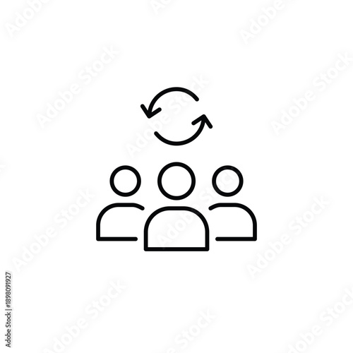 Team update, community refresh, membership renewal. Users group collaboration and renew arrows. Pixel perfect, editable stroke vector icon