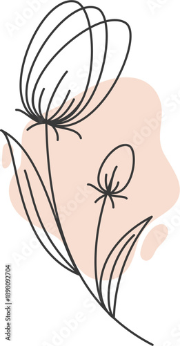 Woman's face with flowers drawn in minimalist line art style indoors