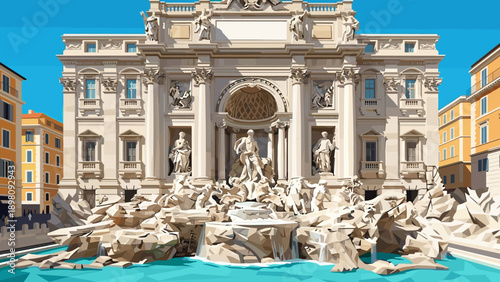 Majestic view of trevi fountain in rome with geometric low poly design
