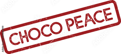 Choco Peace red grunge rubber stamp for peaceful confectionery branding and sweet product labels