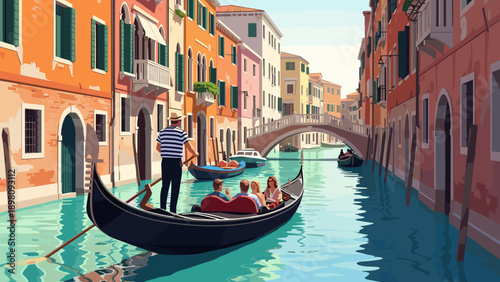 Charming venice canal scene with gondolas and colorful architecture