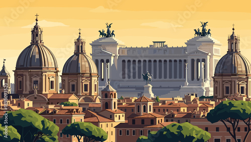 Sunset cityscape of rome with historic architecture and majestic landmarks