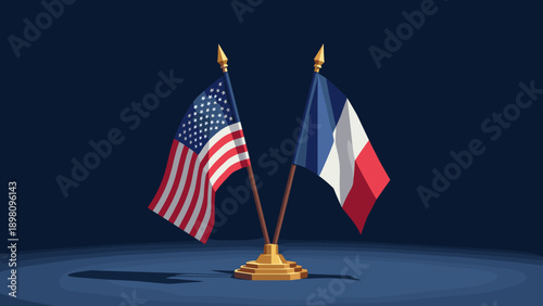 United states and france flags in elegant display on blue background
