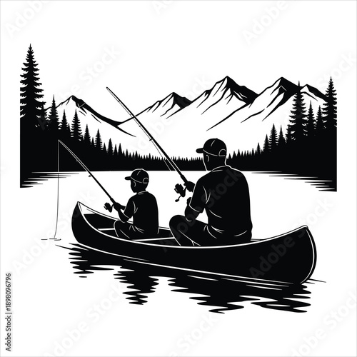 Father and Child Fishing in a Canoe