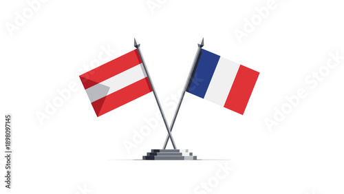 Crossed austrian and french flags on pedestal in minimalist design