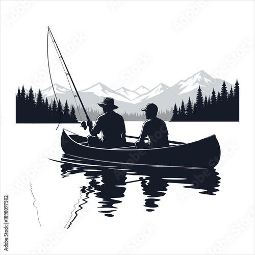 Father and Child Fishing in a Canoe