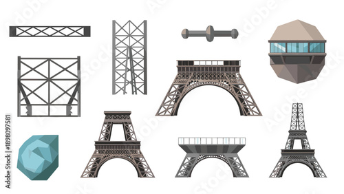 Geometric eiffel tower elements and structures in modern design