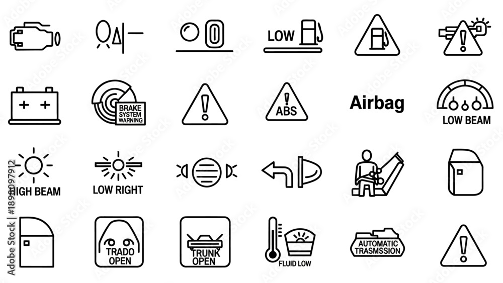 Fototapeta premium Collection of Simple Vehicle Warning Icons.