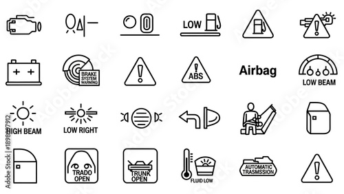 Collection of Simple Vehicle Warning Icons.