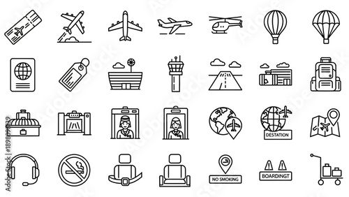 Collection of Travel and Technology Icons.