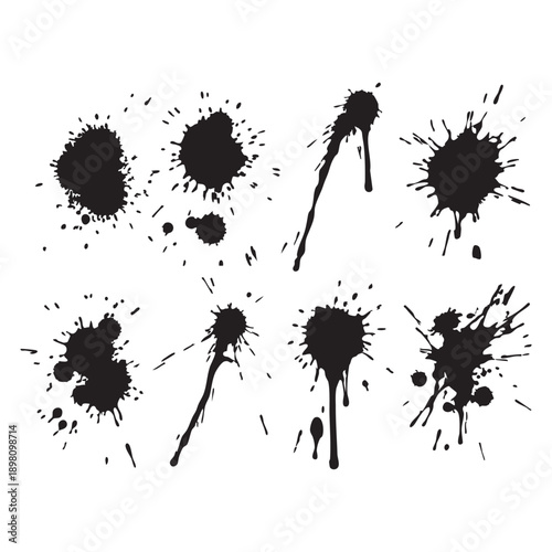 Abstract Paint Splatters Black Ink Drops Grungy Artistic Design Elements Chaotic Textured Brush Strokes Expressive Digital Art Creative Visuals