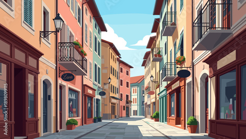 Charming mediterranean street scene with vibrant facades and cozy atmosphere