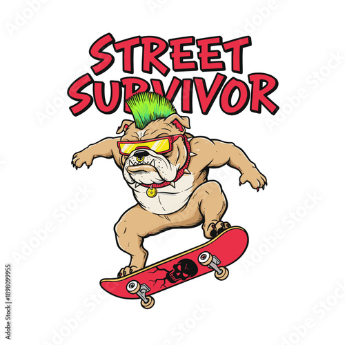 Street Survivor Skateboarding Punk Bulldog Skateboard