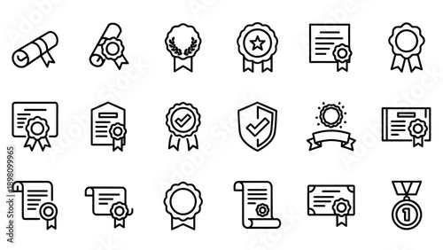 Collection of Various Black Line Icons.