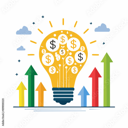 Innovative Ideas Sparking Financial Growth and Investment Returns, Illustrating Strategic Business Success and Profit Generation Through Creative Solutions and Upward Trends