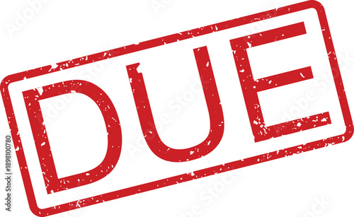 A prominent red grunge style rubber stamp clearly displaying the word DUE on a stark white background