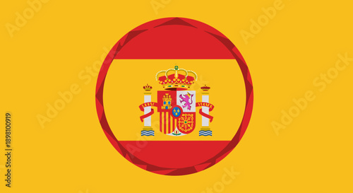 Spanish emblem on flag background with bold colors and symmetrical design
