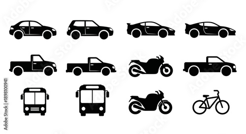 Mixed vehicle icons featuring bus motorcycle car and bicycle silhouettes.