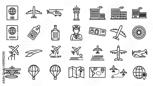 Collection of Travel and Aviation Icons.