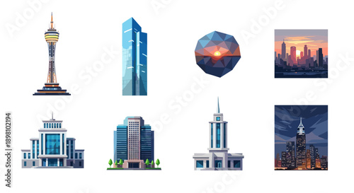 Architectural variety: urban landmarks and cityscapes in modern style