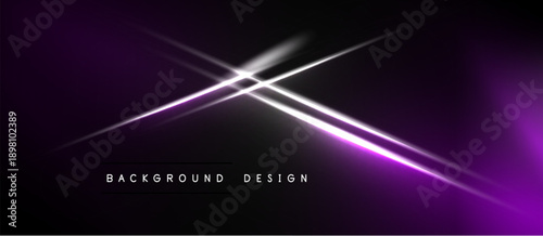 Dark purple background features bright white light streaks. Minimalist design with text background design below central intersection. Modern aesthetic.